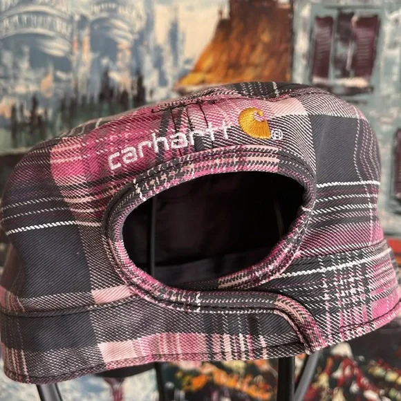 Carhartt Adjustable 100% Cotton Pink Gray Plaid Cap - Picture 2 of 3
